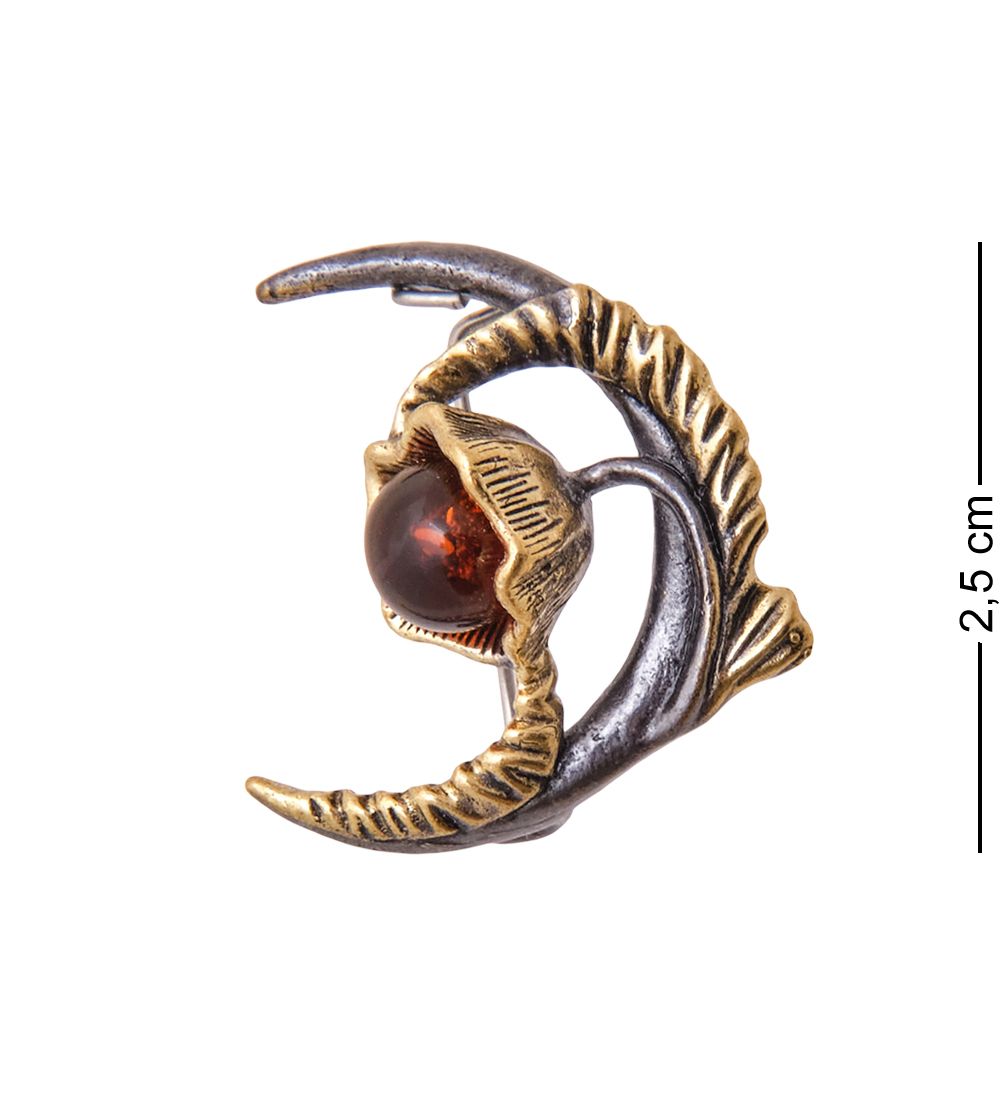 AM-3525 Брошь «Цветок Лунный» (латунь, янтарь)