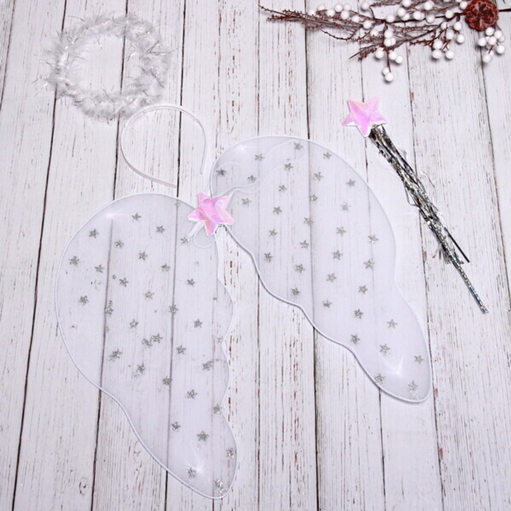 Карнавальный набор (крылья, ободок, палочка) «Ангелочек» (крылья 45*43 см), Белый/серебро