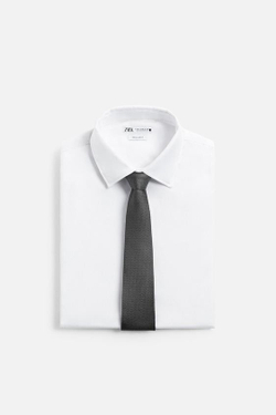 ZARA ГАЛСТУК ИЗ 100% ШЕЛКА С РЕЛЬЕФНЫМ УЗОРОМ, АНТРАЦИТОВО-СЕРЫЙ