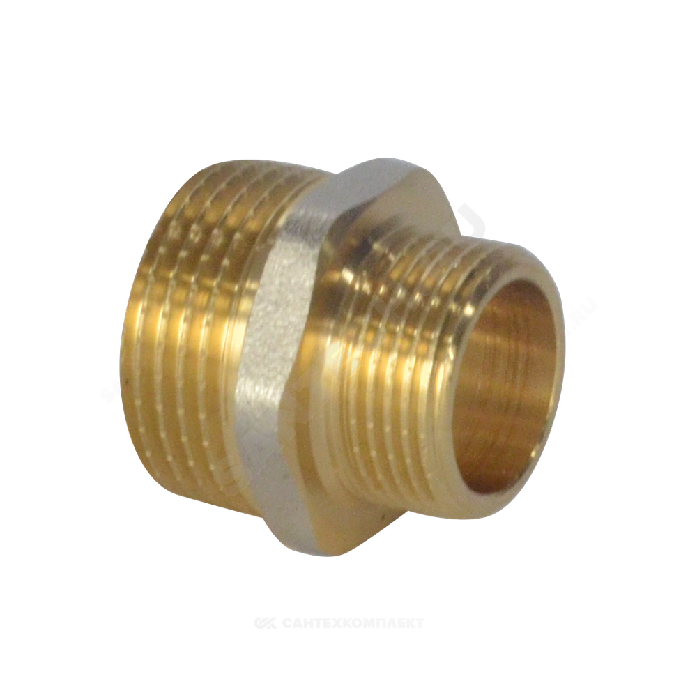 Ниппель латунь никель переходной Ду 25х15 (1"х1/2") НР 9023 ГОСТ 32585-2013 Aquasfera 9023-04