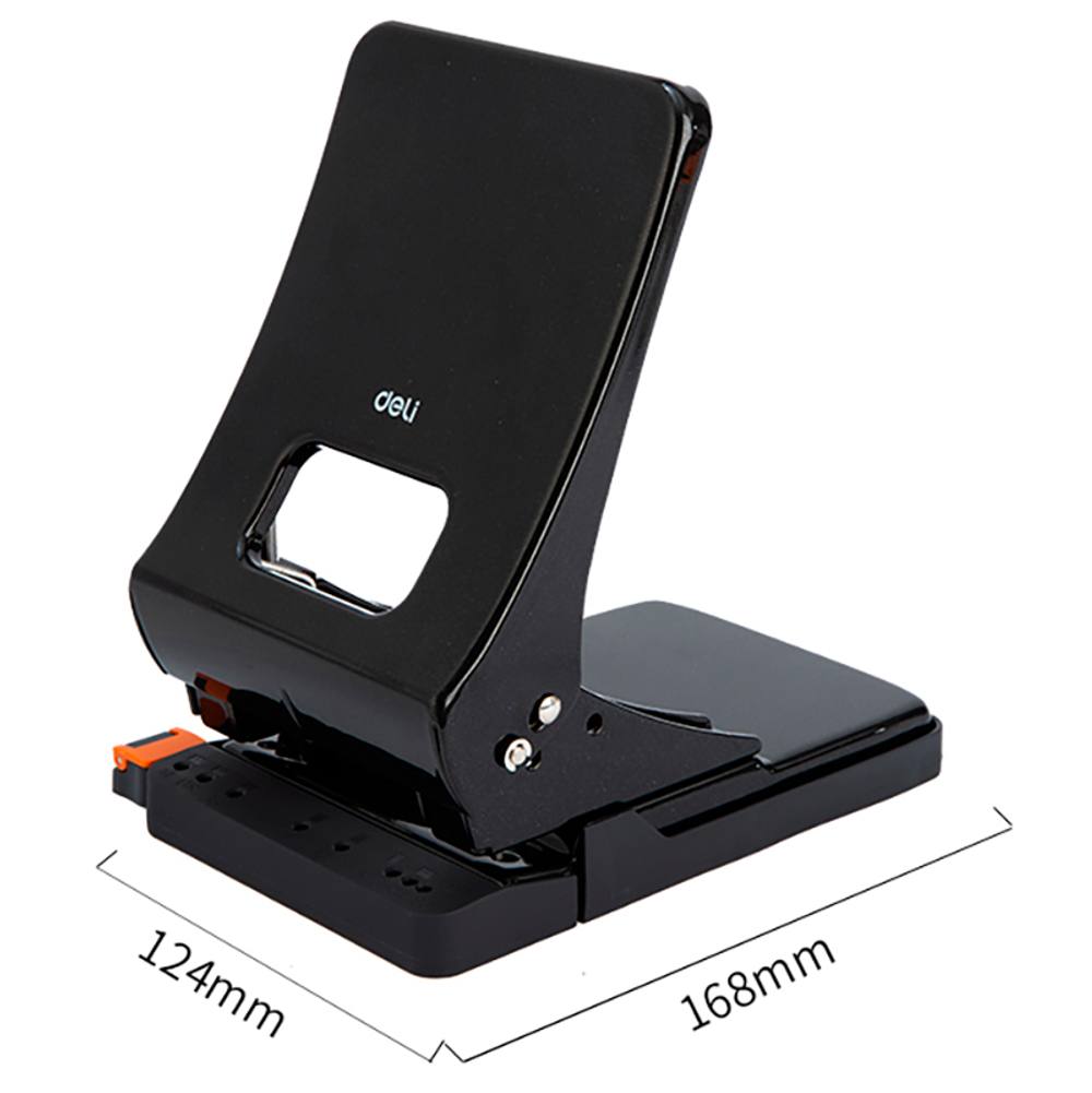 Дырокол DELI "E0143", до 45 листов, металлический корпус, черный