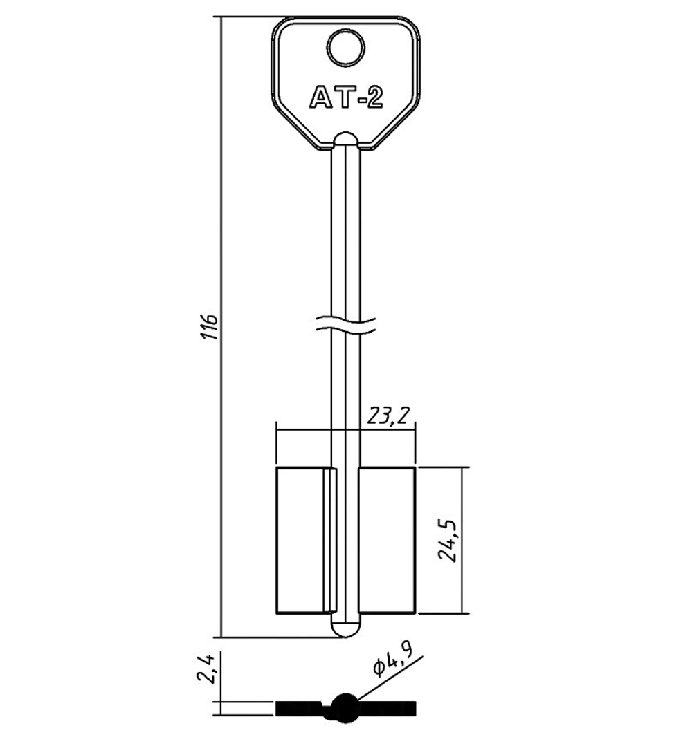 Заготовка сувальдного ключа 10640 ATR2D (AT-2)