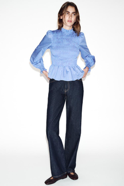 ZARA РУБАШКА В ПОЛОСКУ ИЗ ТКАНИ «ВАФЛЯ», ЭКРЮ/КРАСНЫЙ