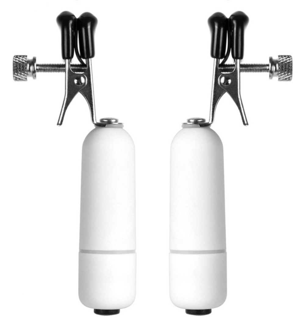 Белые клипсы на соски с вибрацией (Цвет: белый)