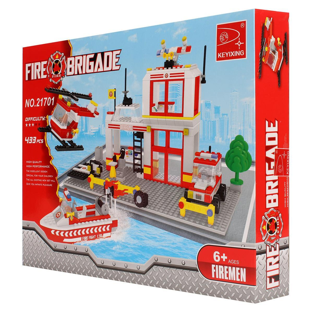 Конструктор блочный Аусини Пожарная бригада 433дет., коробка 21701