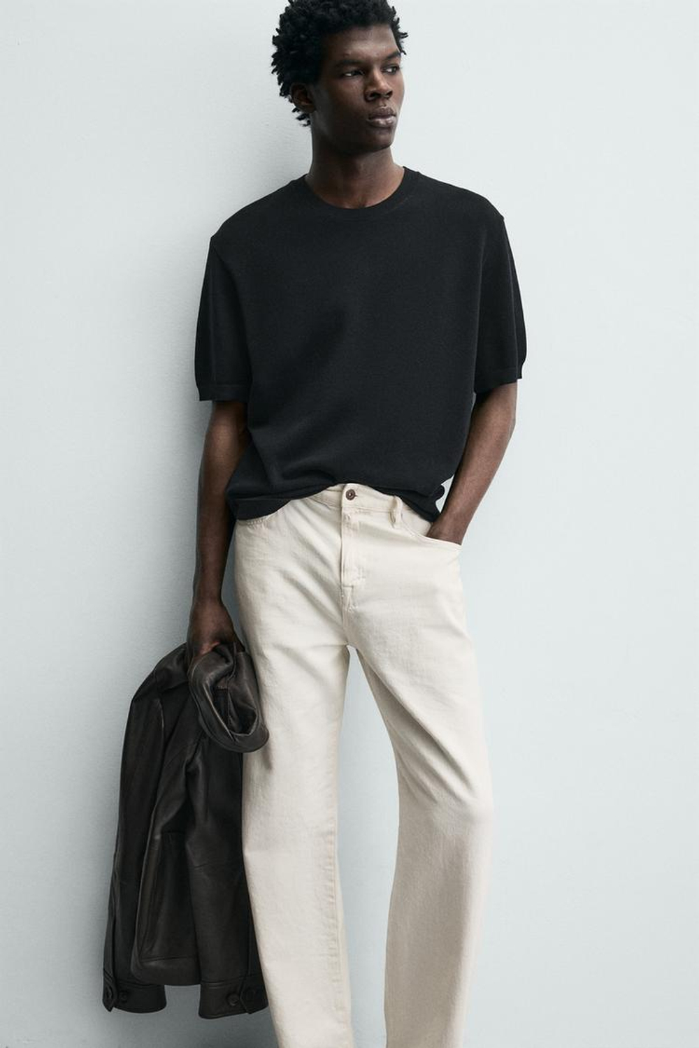 ZARA ФУТБОЛКА RELAXED FIT ИЗ ТРИКОТАЖА, МОРСКОЙ СИНИЙ