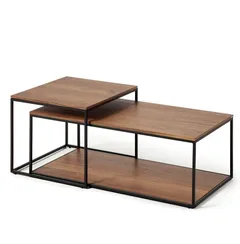 Набор из 2 столиков Yoana из орехового шпона и черного металла