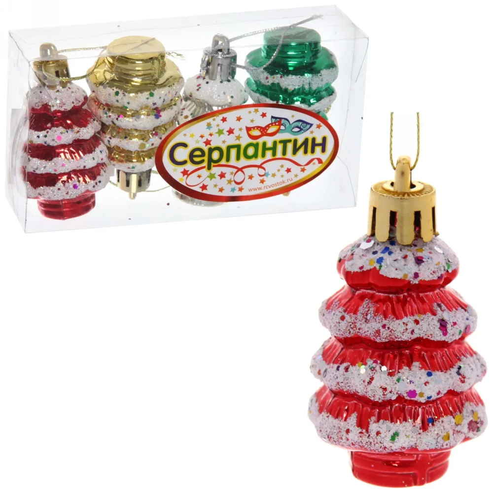 Ёлочные игрушки «Ёлочки микс цветов» 6*3,5см (набор 4шт)