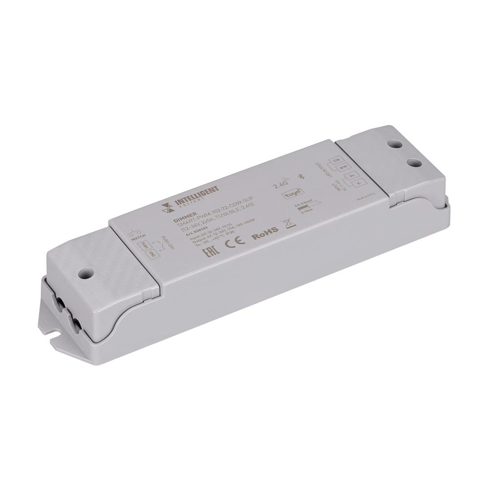 INTELLIGENT ARLIGHT Диммер SMART-PWM-102-72-CDW-SUF (12-36V, 2x5A, TUYA BLE, 2.4G) (IARL, IP20 Пластик, 5 лет) 038183