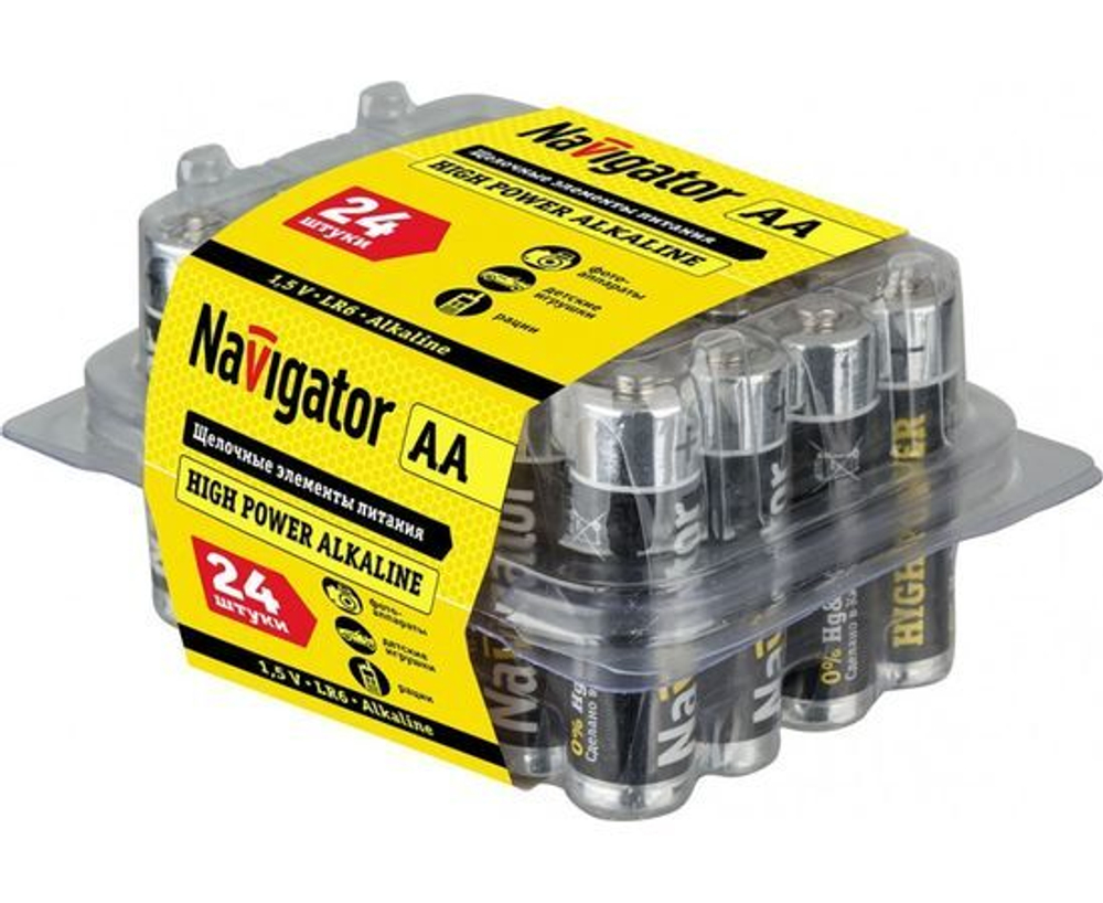 Батарейки пальчиковые Navigator 94 786 NBT-NE, АА, щелочные высокой мощности, упаковка 24 шт.