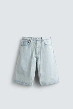 ZARA ДЖИНСОВЫЕ ШОРТЫ BAGGY С ВЫШИВКОЙ, ГОЛУБОЙ