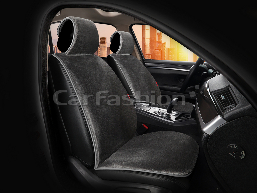 Накидки сидений МЕХ иск - Перед CarFashion (2шт) -"ALPACA FRONT" 21212 - темно-серый