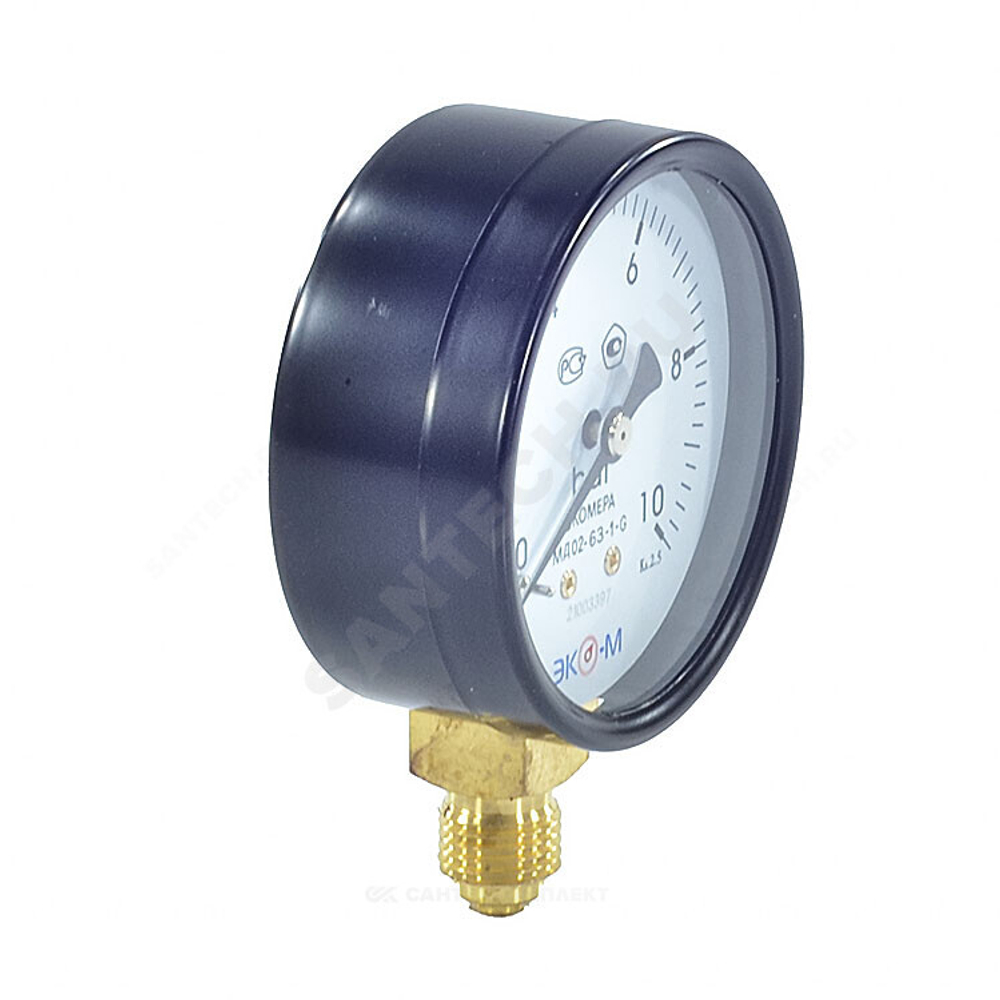 Манометр МД02 радиальный Дк63мм 0-1,0 МПа кл.2,5 G1/4" ЭКОМЕРА МД02-63-G-1МПа-РИ
