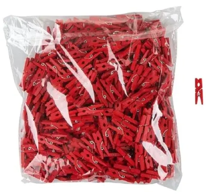 Прищепка-мини деревянная, 2,5 см, красная, 50 шт/уп 81400334 (10702070/200223/3075265 , Китай)