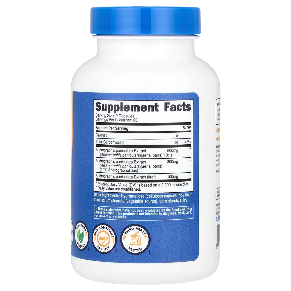 Nutricost, Экстракт андрографиса, 1000 мг, 120 капсул (500 мг на капсулу)