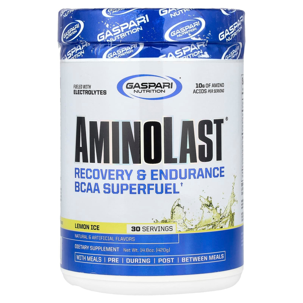 Gaspari Nutrition, Aminolast, Супертопливо BCAA, восстановление и выносливость, лимонный лед, 14,8 унц. (420 г)