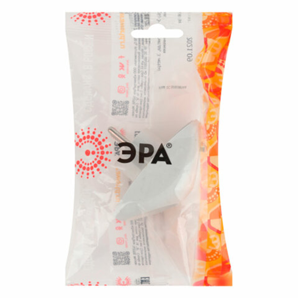 Сетевой разветвитель ЭРА SPx-2-W, 2 розетки, без заземления, 10 А, белый