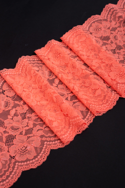 Эластичное кружево оранжевое неоновое ширина 22 см ОТРЕЗ 0,4 м