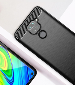 Мягкий защитный чехол черного цвета на Xiaomi Redmi Note 9, серия Carbon от Caseport