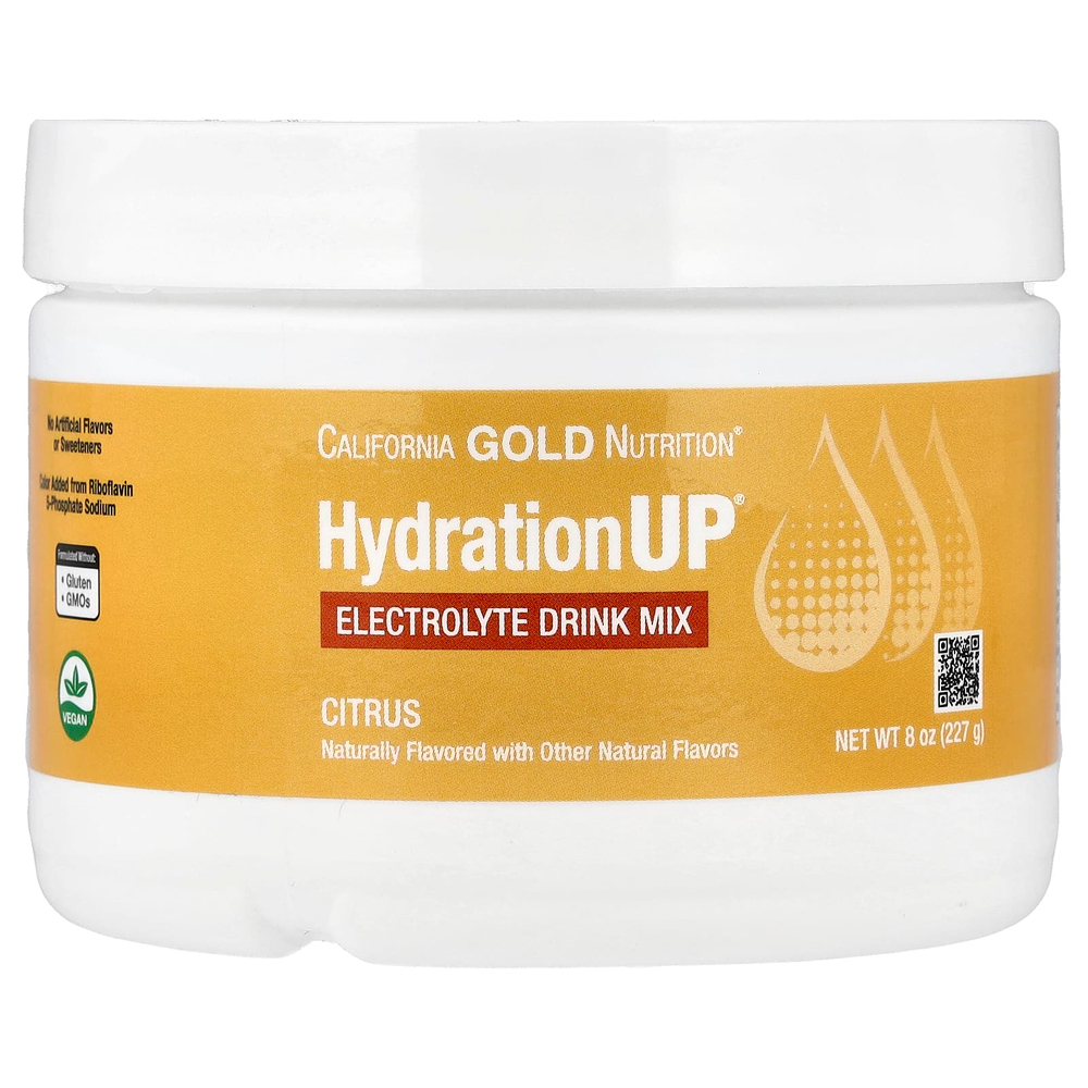 California Gold Nutrition, HydrationUP®, смесь для приготовления напитка с электролитами, с кальцием, калием, витаминами C и E, со вкусом цитрусовых, 227 г (8 унций)