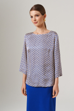 23137 Блузка женская (бежево-васильковый принт)
