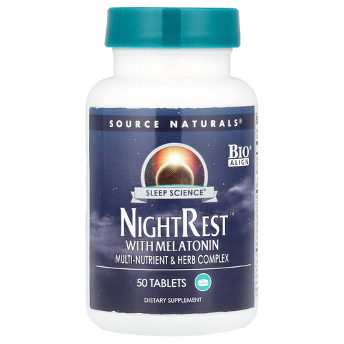 Source Naturals, Sleep Science®, NightRest™ с мелатонином, 50 таблеток