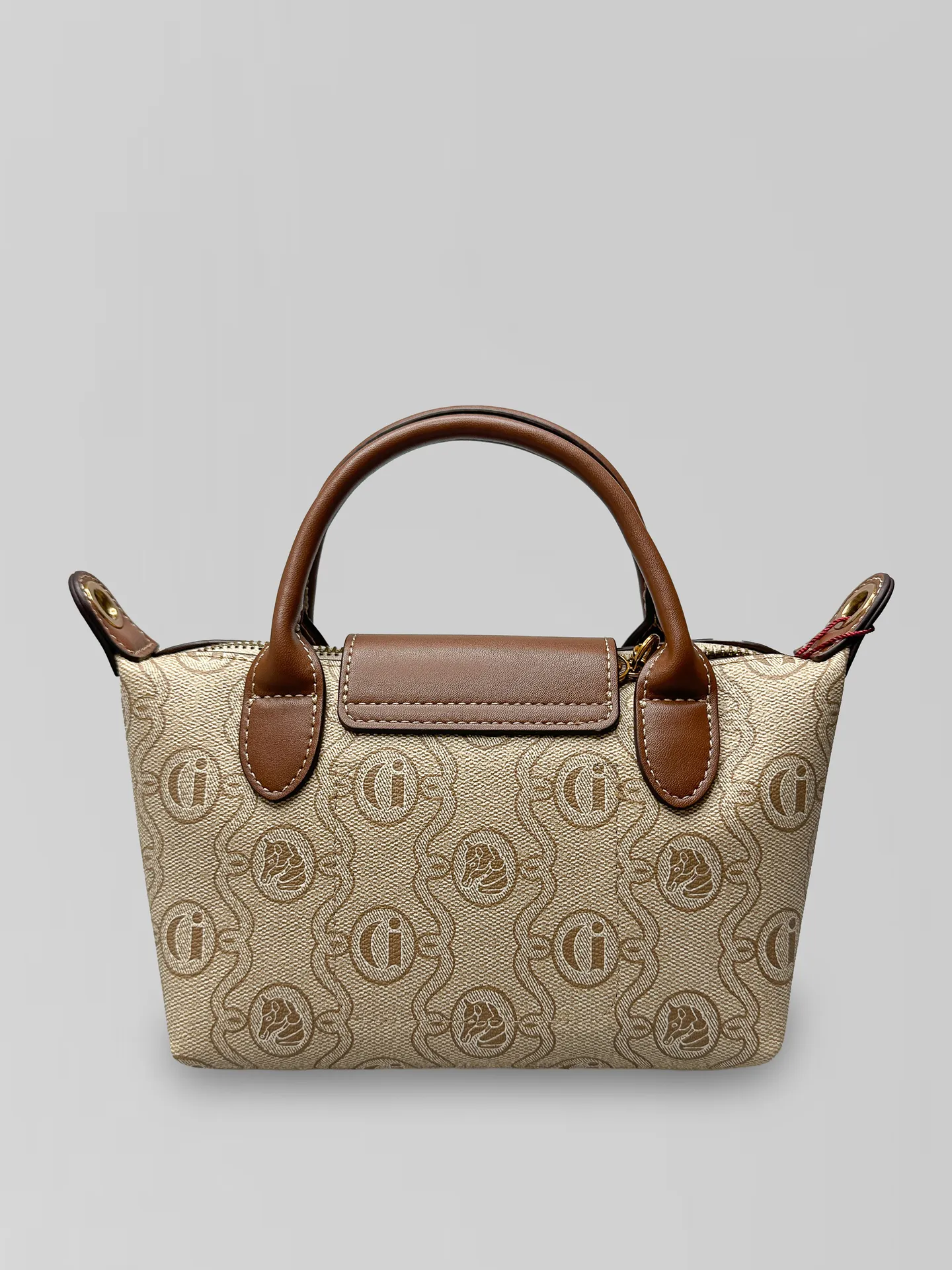 Сумка M5005-2 комбинированная с коричневыми ручками и ремешком в комплекте