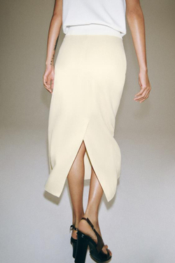 ZARA ПРЯМАЯ ЮБКА МИДИ — ZW COLLECTION, ЭКРЮ