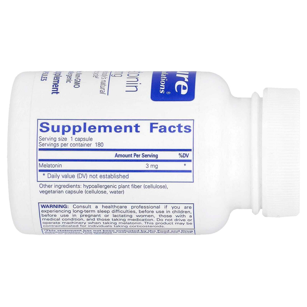 Pure Encapsulations, Мелатонин, 3 мг, 180 капсул
