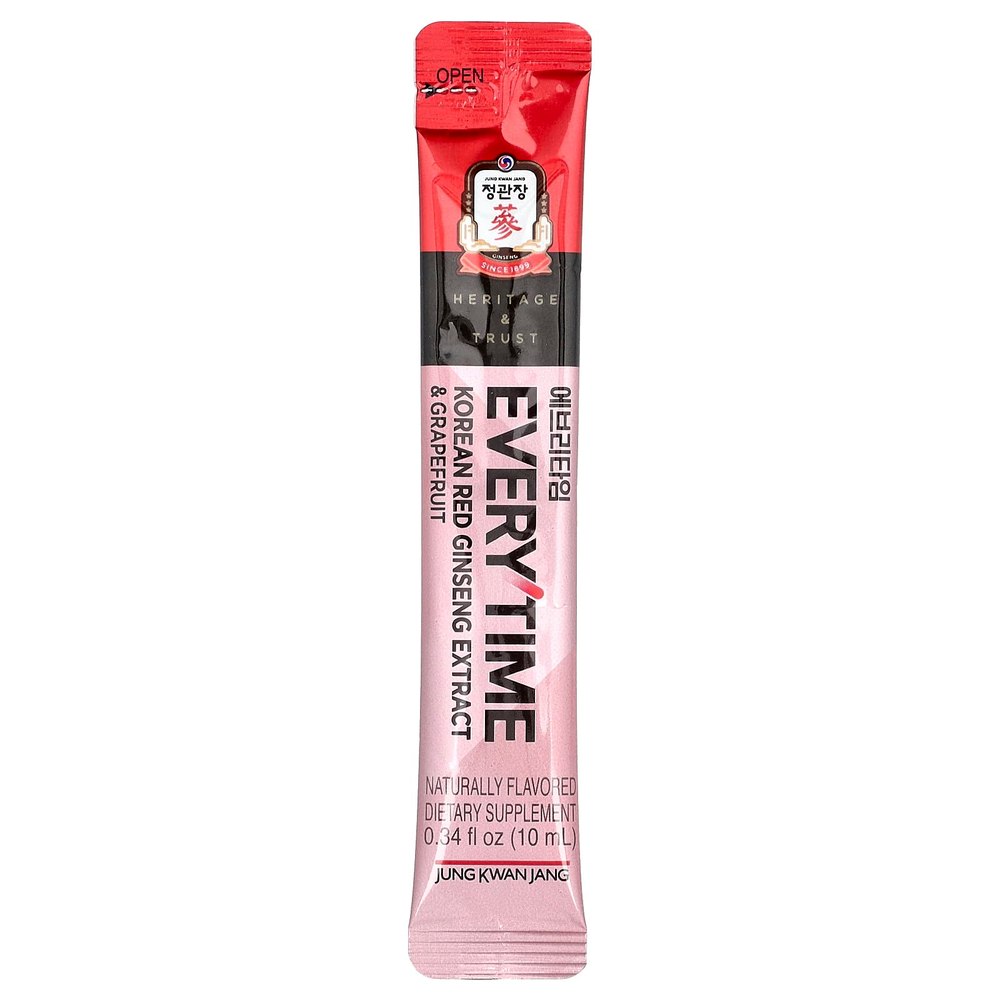 JungKwanJang, Экстракт корейского красного женьшеня, Everytime, грейпфрут, 10 стиков по 10 мл (0,34 жидк. Унции)