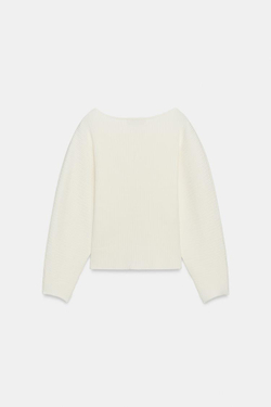 ZARA ДЖЕМПЕР В РУБЧИК С ОБЪЕМНЫМИ РУКАВАМИ, ЭКРЮ