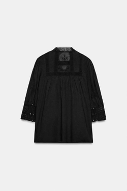 ZARA БЛУЗА С ВЫШИВКОЙ — ZW COLLECTION, ЧЕРНЫЙ
