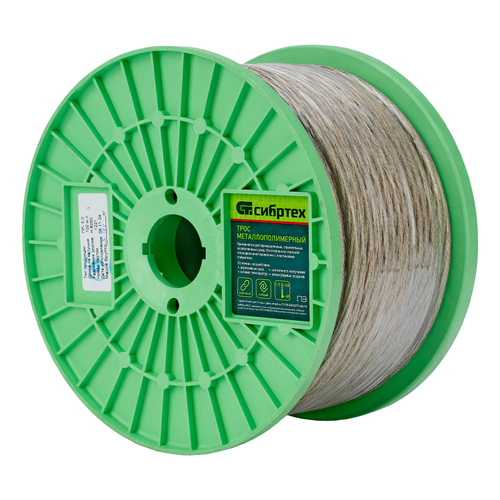 Трос металлополимерный прозрачный ПР-5.0, толщина 4.0 мм, катушка 100 метров Сибртех