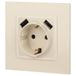 Розетка ЭРА Elegance 14-4109-02 2P+E 16A-250В штор. с 2xUSB 5В-3А слоновая кость