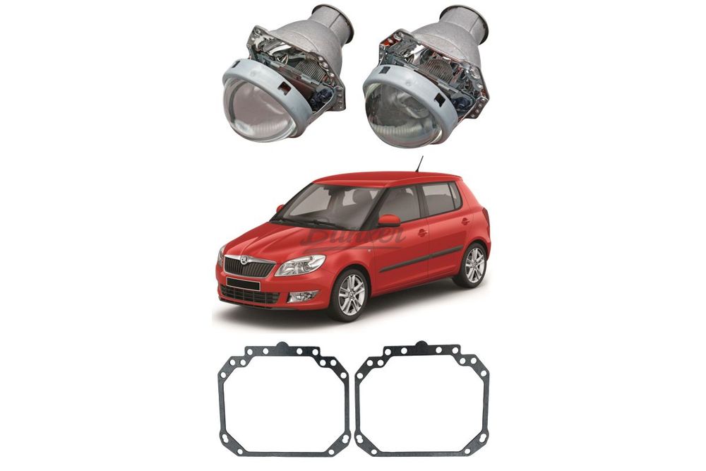 Готовый комплект для замены штатных линз Hella 2 Skoda Fabia II 2007-2014