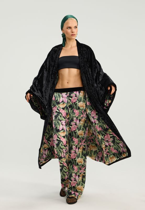 Кимоно бархатное удлиненное с подкладкой тропики