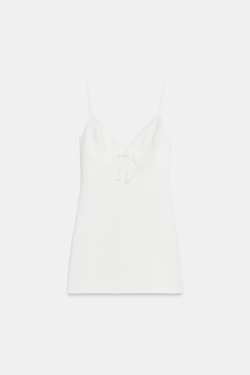 ZARA МИНИ-ПЛАТЬЕ С БАНТОМ, ЭКРЮ