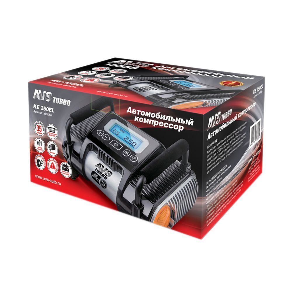 Компрессор автомобильный AVS, KE350EL, 35 л/мин, 12 В, 10 атм, маном, A80825S
