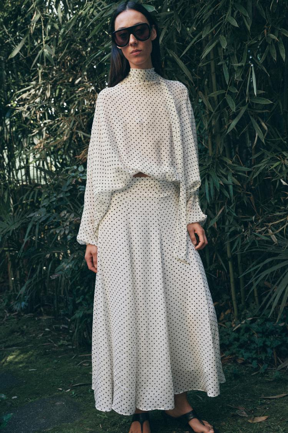 ZARA ЮБКА МИДИ В ГОРОШЕК — ZW COLLECTION, БЕЛЫЙ/ЧЕРНЫЙ