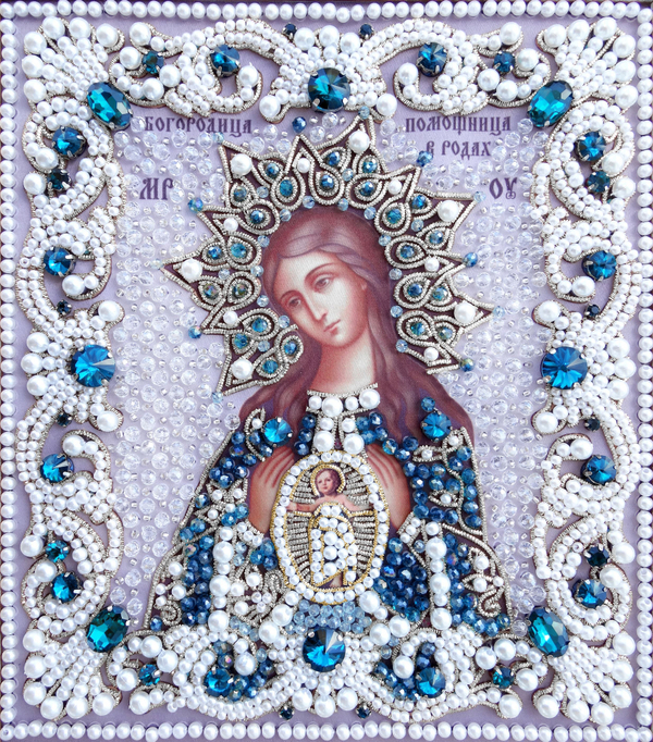 ЖС-16-СЛ Набор для вышивания хрустальными камнями Богородица Помощница в родах (лазурный)