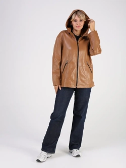 Кожаная куртка демисезонная с капюшоном оверсайз
