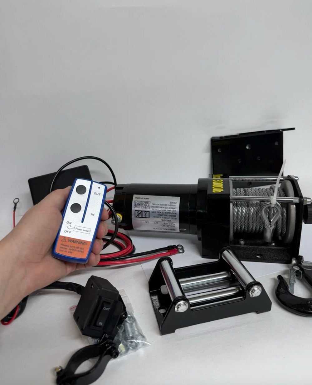 Лебедка электрическая 3000 lbs, 1361 кг, 12V, стальной трос, с пультом управления, Electric Winch, ВездеТяг (1 шт. / комплект) Гарантия 14 дней