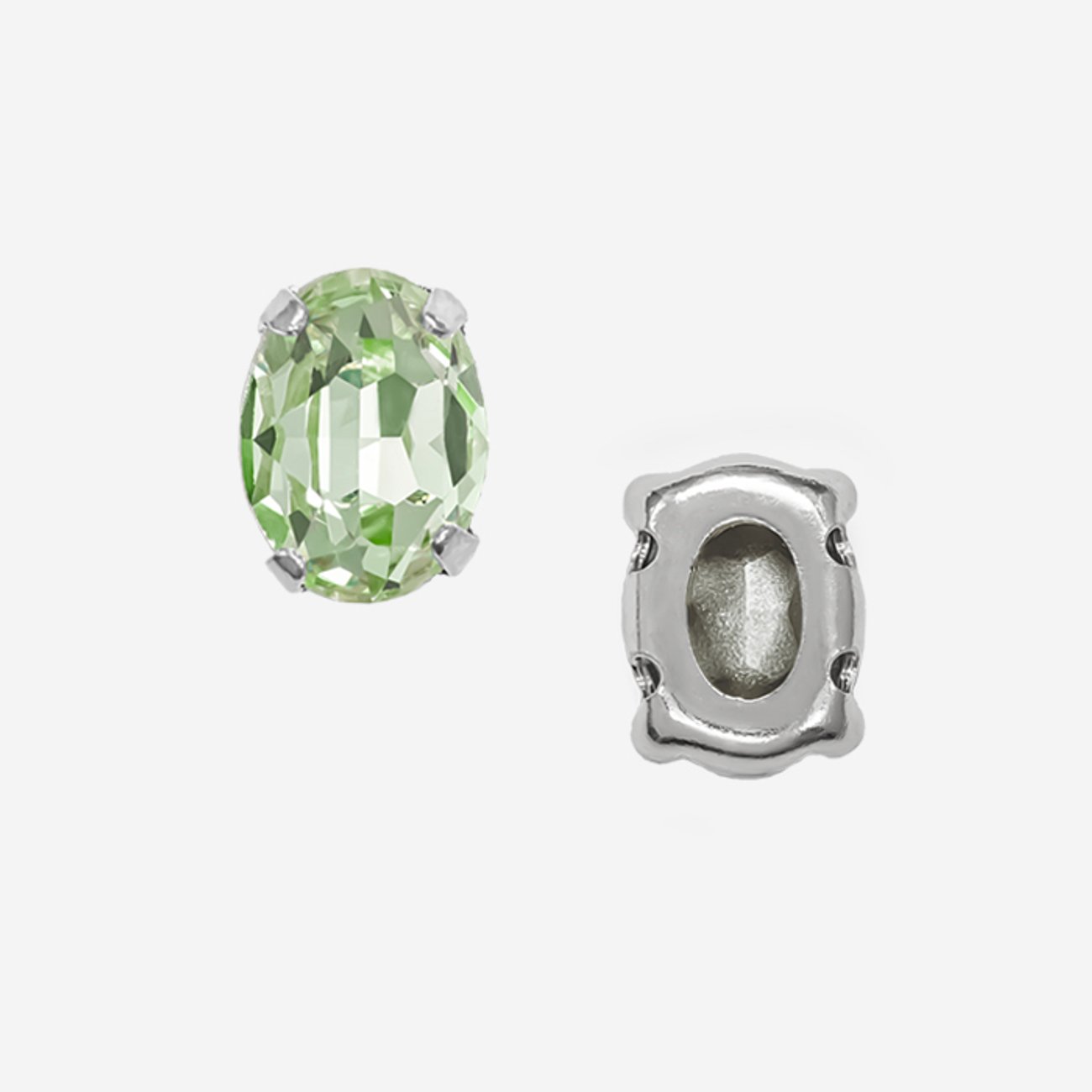 Кристалл Овал (Oval Fancy Stone) в цапах, оттенок "Хризолит"/"Chrysolite", 8*6мм, родирование