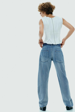 ZARA ФУТБОЛКА СО СКЛАДКАМИ И МОЛНИЕЙ, БЕЛЫЙ