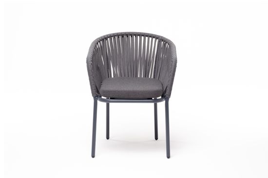 "Бордо" стул плетеный из роупа, каркас алюминий темно-серый (RAL7024) муар, роуп серый 15мм, ткань темно-серая 027