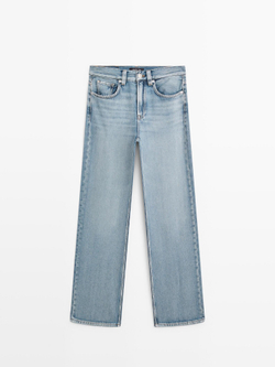 Massimo Dutti Джинсы с высокой талией и широкими штанинами, светло-голубой