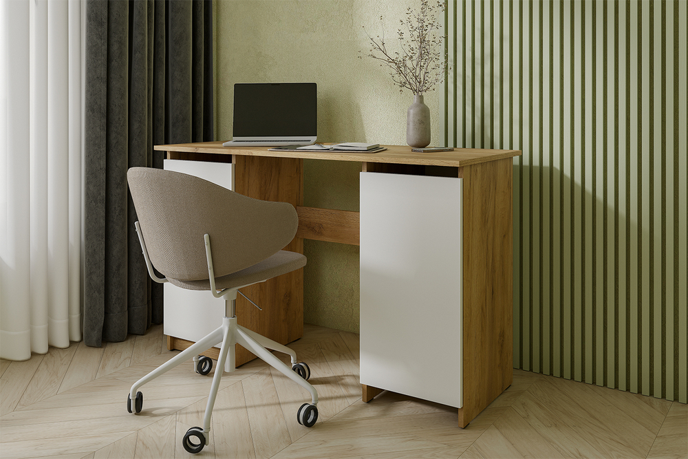 Стол письменный 120 см Денвер, Дуб золотой, белый шагрень