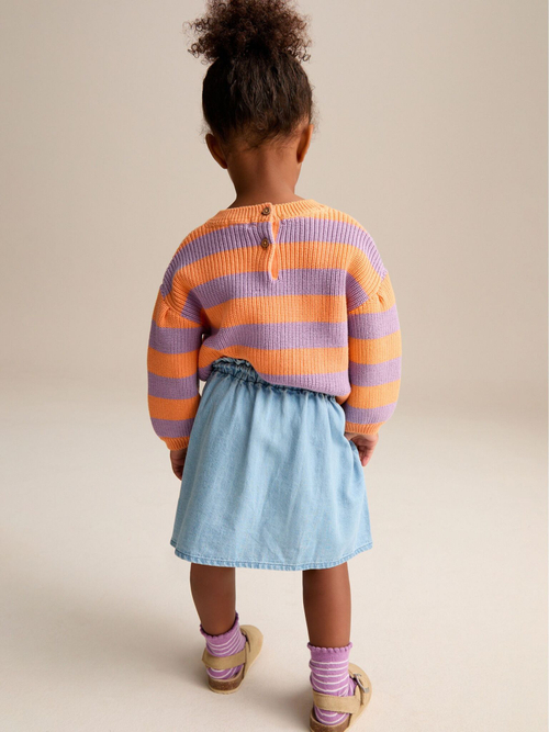 Свитер и юбка джинсовая в комплекте для девочки Next E25-168, Оранжевый, Фиолетовый, Голубой