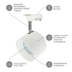 Трековый светильник однофазный ЭРА TR15 GX53 WH/SL под лампу GX53 белый/серебро