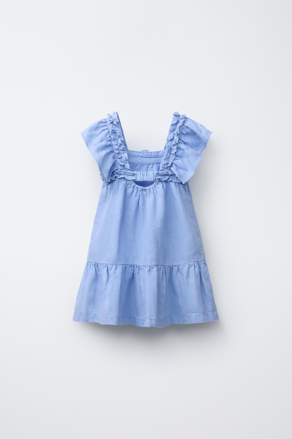 ZARA ПЛАТЬЕ ИЗ 100% ЛЬНА С ВОЛАНАМИ, СИНИЙ